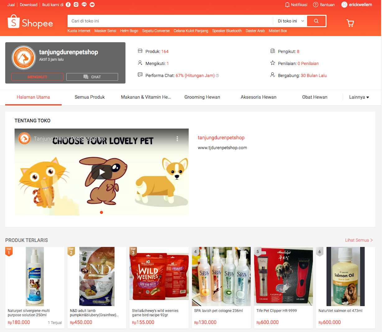 Tanjung Duren Petshop di Shopee