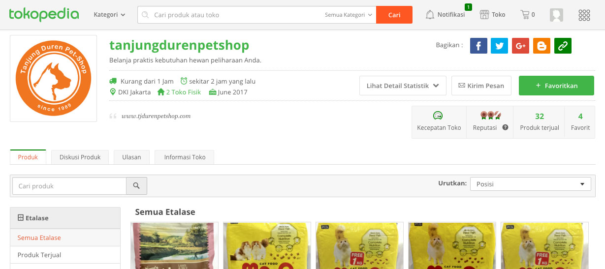 Tanjung Duren Petshop di Tokopedia